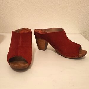 Kelsi Dagger Red Suede Mules with Wooden Heel